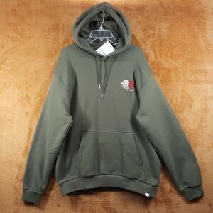 LES DEUX Hoodie Mens XL Green Pullover Sweatshirt Floral Embroidered FELIPE $159